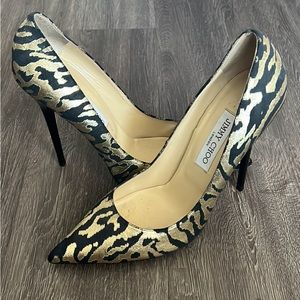 Jimmy Choo Metallic Gold/Black Zebra Printed Leather Anouk Pumps Size 40